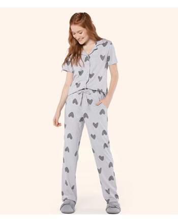 Pijama Calça Manga Curta Abotoado Lua Encantada