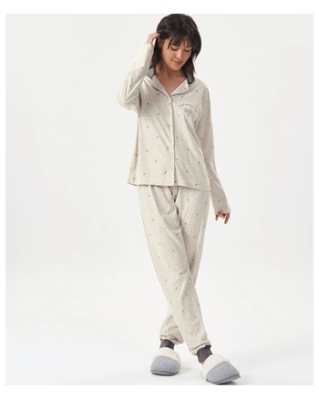 Pijama Calça Manga Longa Abotoado Cor Com Amor