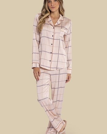Pijama Calça Manga Longa Abotoado Lua Lua
