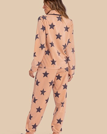 Pijama Calça Manga Longa Abotoado Lua Lua