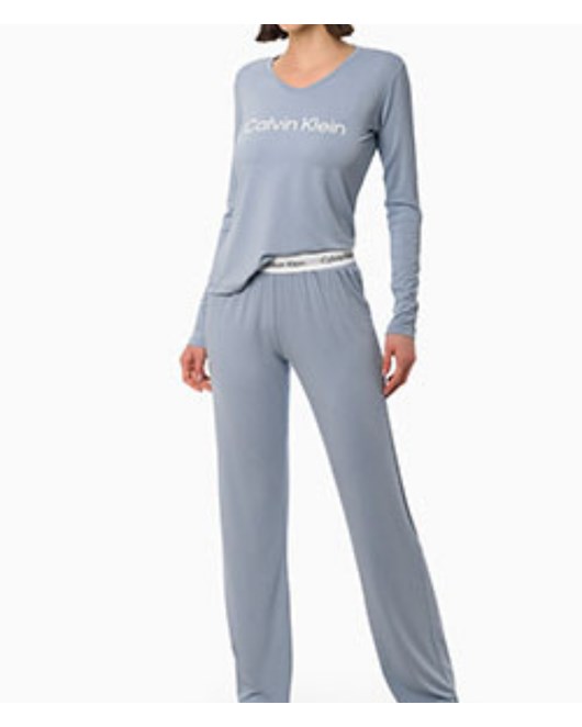 Calças de algodão de pijama de mulher Calvin Klein compridas