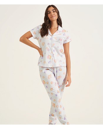 Pijama Feminino Branco Abotoado 100% Algodão Cor Com Amor