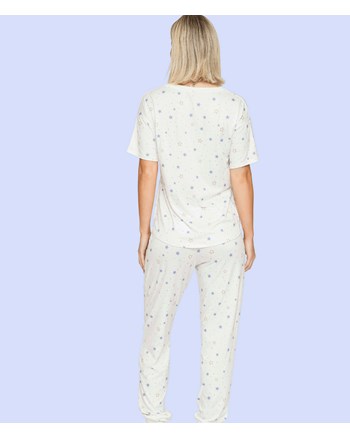 Pijama Feminino Branco Calça Manga Curta Lua Lua