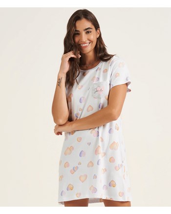 Pijama Feminino Camisola Curta 100% Algodão Manga Curta Cor Com Amor