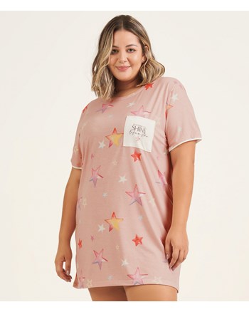 Pijama Feminino Camisola Curta Regata Cor Com Amor