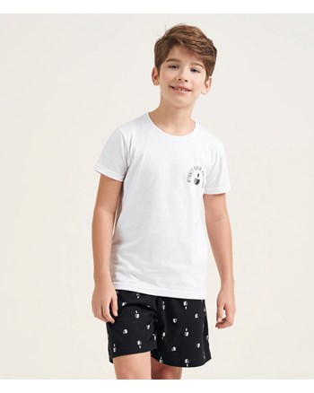 Pijama infantil Branco e Preto 100% Algodão Mannga Curta Cor Com Amor
