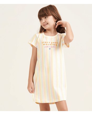 Pijama Infantil Feminino  Camisola Curta Manga Curta 100% Algodão Cor Com Amor