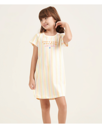 Pijama Infantil Feminino  Camisola Curta Manga Curta 100% Algodão Cor Com Amor