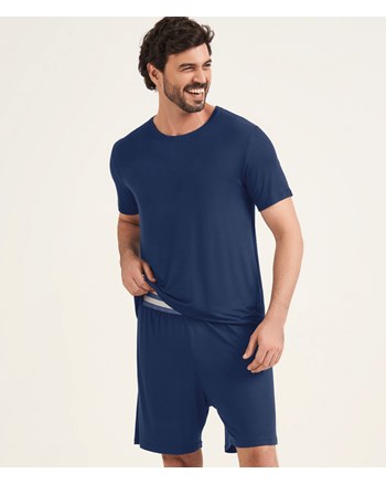 Pijama Masculino Azul Manga Curta Cor Com Amor