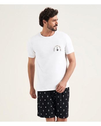 Pijama Masculino Branco e Preto 100% Algodão Mc Cor Com Amor