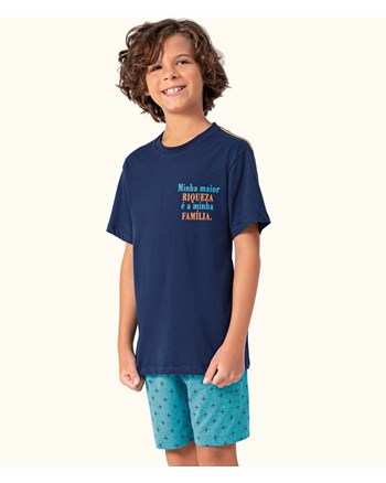 Pijama Masculino Infantil Bermuda Manga Curta Lua Encantada